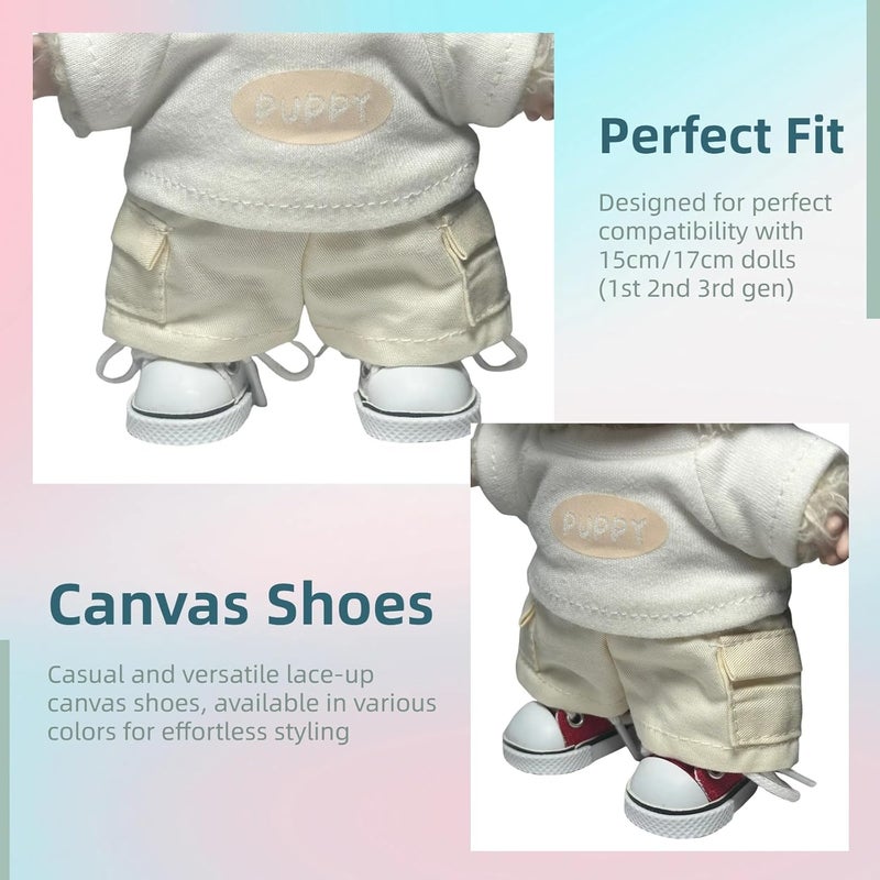 QIXINGWISE Store 2 Pairs 17cm Doll Shoes, Lace-Up Canvas Sneakers Mini Shoes for 17cm Dolls, Fingerboard Shoes, Mini Finger Shoes, Clothing Accessory for 6.7in Dolls (Red & White) - Image 2